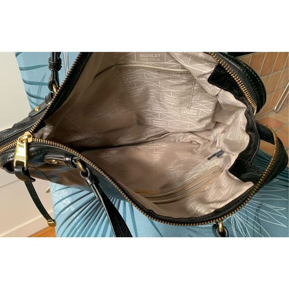 BADGLEY MISCHKA BLACK MIRANDA HOUNDSTOOTH CALF HAIR LEATHER PURSE SHOULDER BAG - Picture 4 of 10